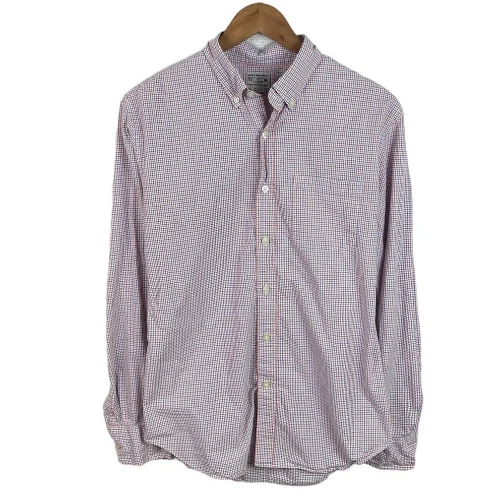 BF219 Mens J. Crew Preppy Plaid Pocket Long Sleeve Button Down Shirt M